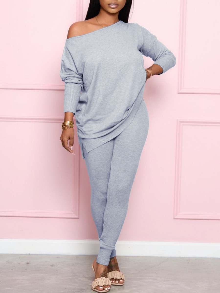 

lovely Leisure Basic Grey Two Piece Pants Set