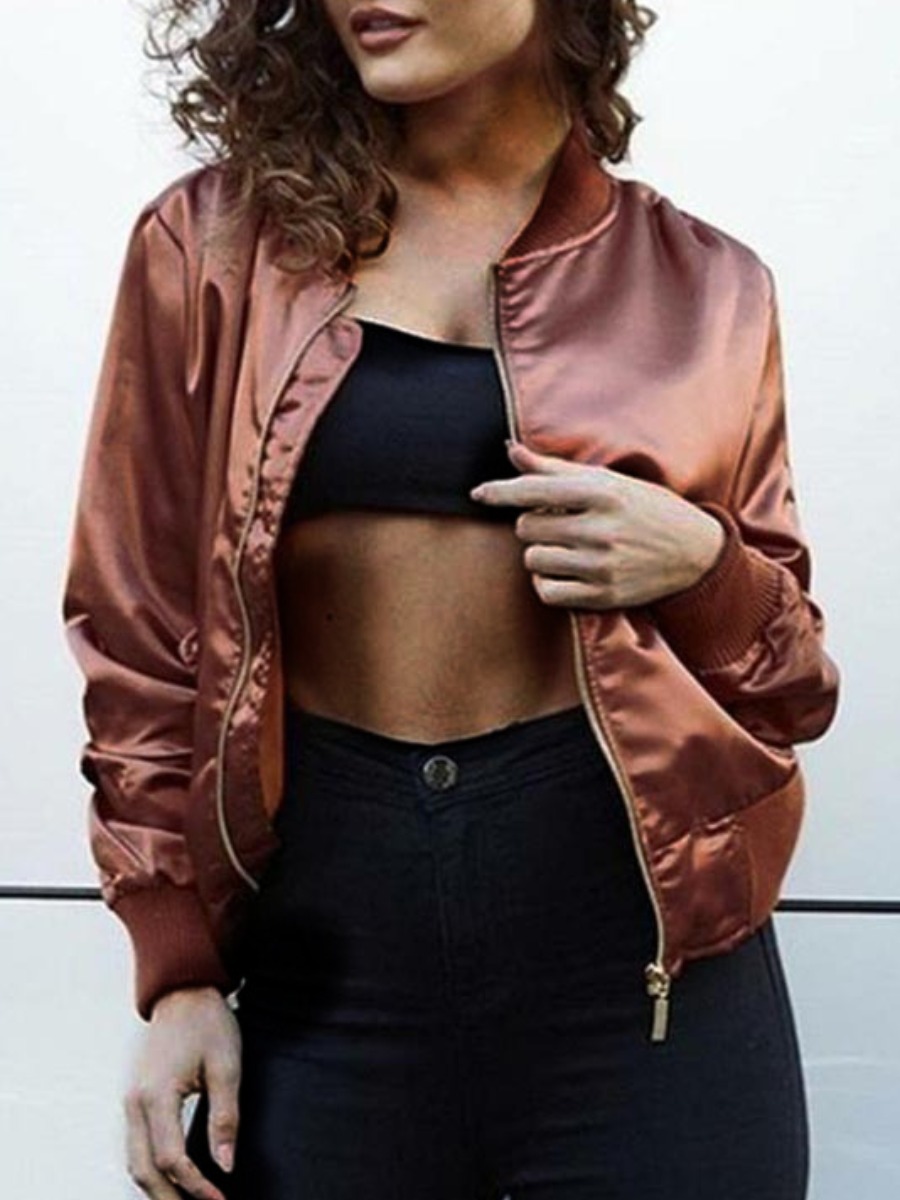 

lovely Stylish Zipper Design Coffee Jacket