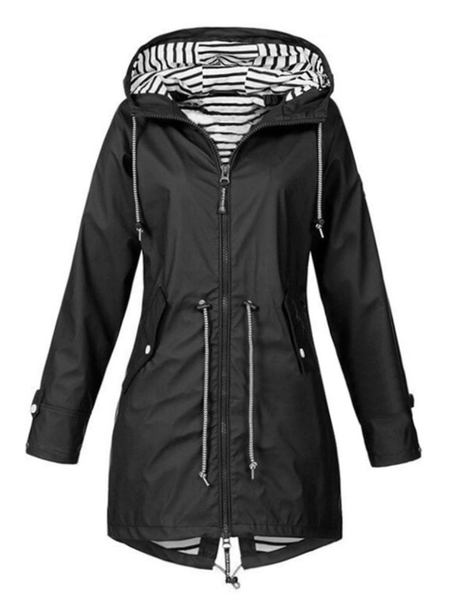 

lovely Sportswear Hooded Collar Zipper Design Black Coat