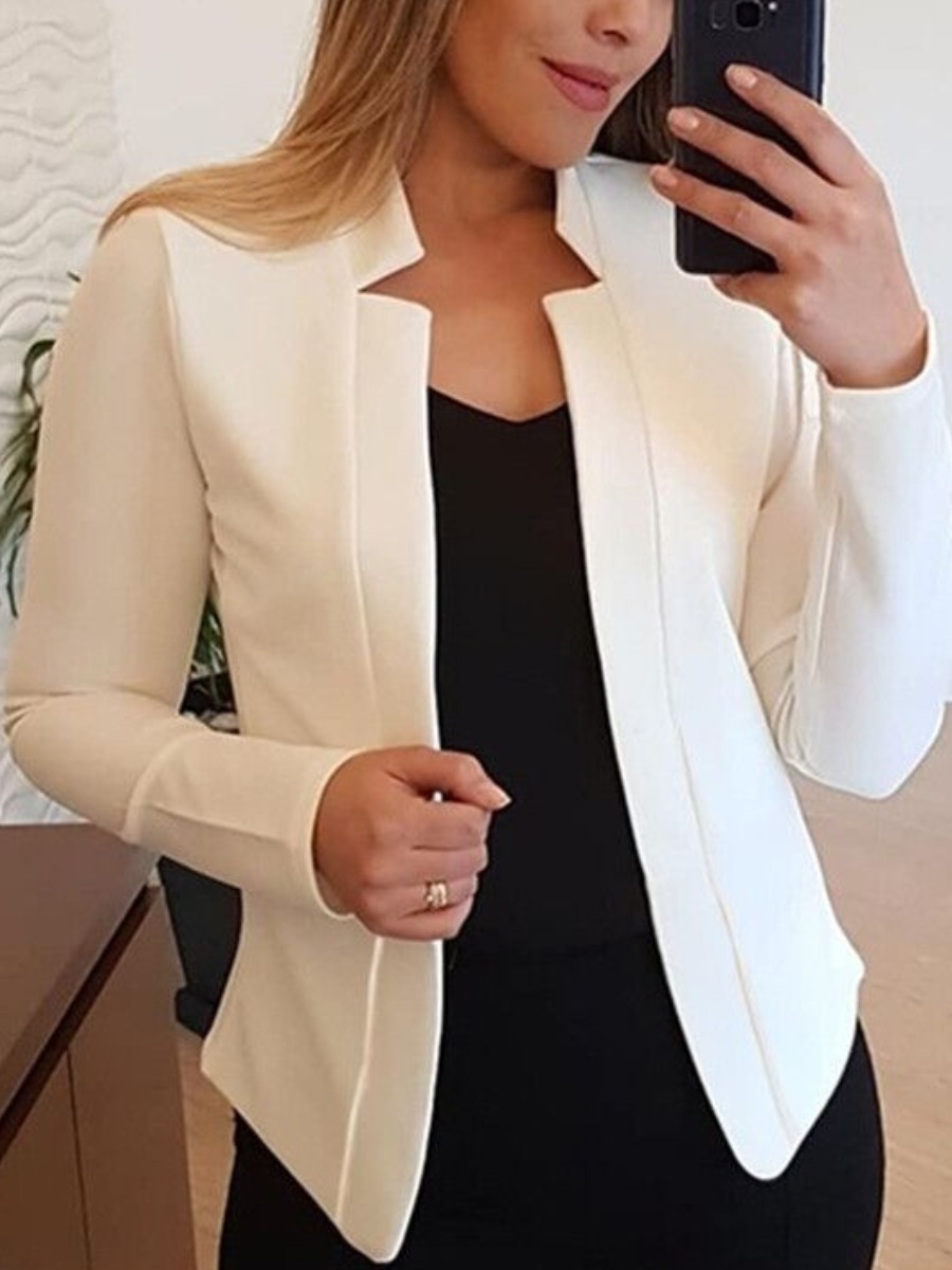 

lovely Casual Turndown Collar Basic White Blazer