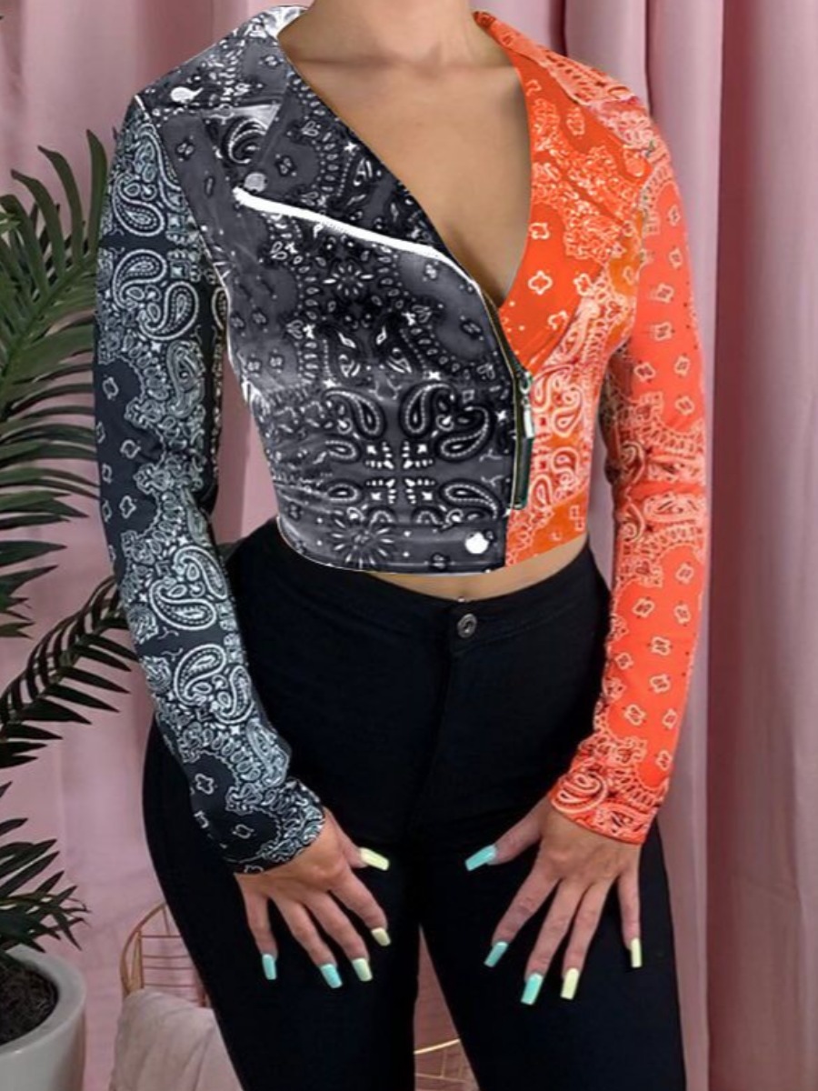 

lovely Stylish Print Patchwork Black Jacket