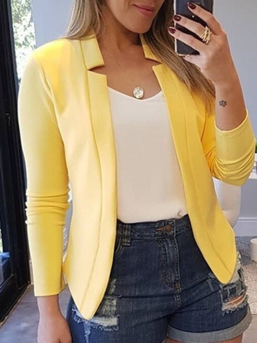 

lovely Casual Turndown Collar Basic Yellow Blazer