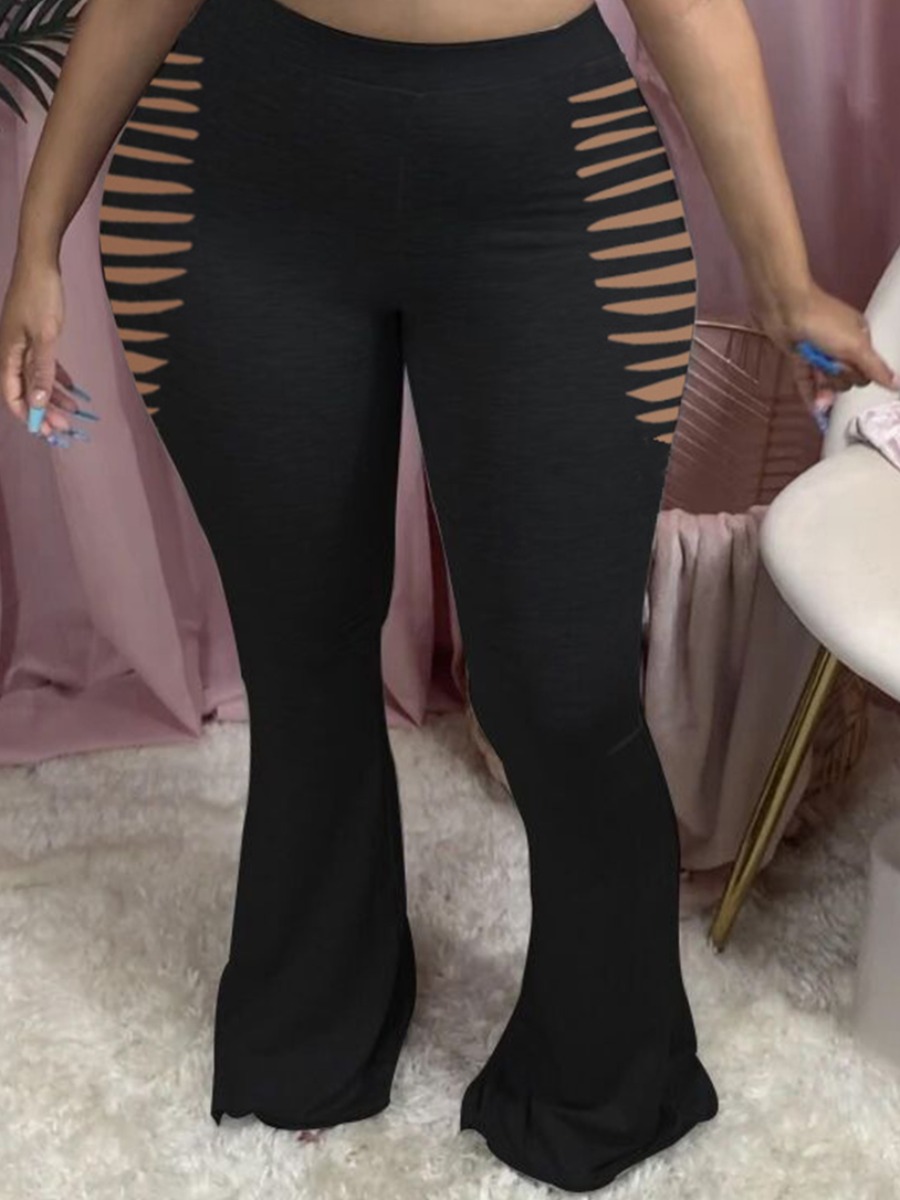 

lovely Sexy Hollow-out Black Plus Size Pants