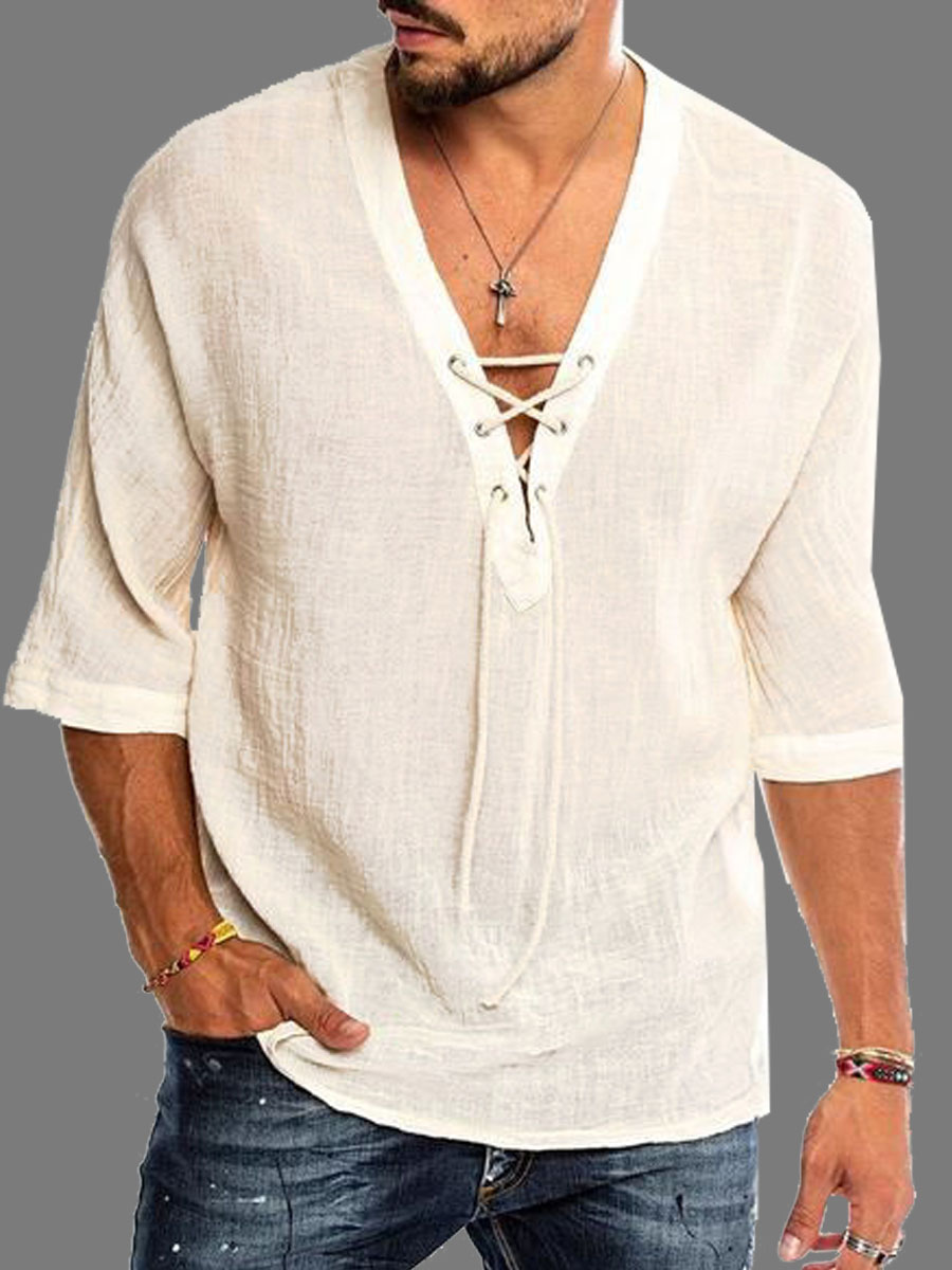 

lovely Casual V Neck Bandage Design White Men Shirt