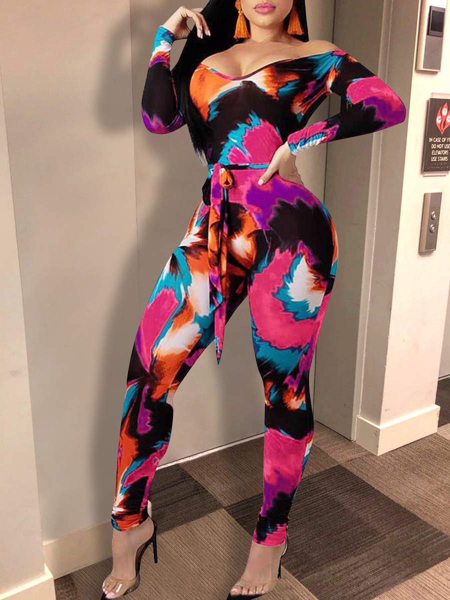 

lovely Trendy V Neck Tie-dye Multicolor One-piece Jumpsuit, Multi