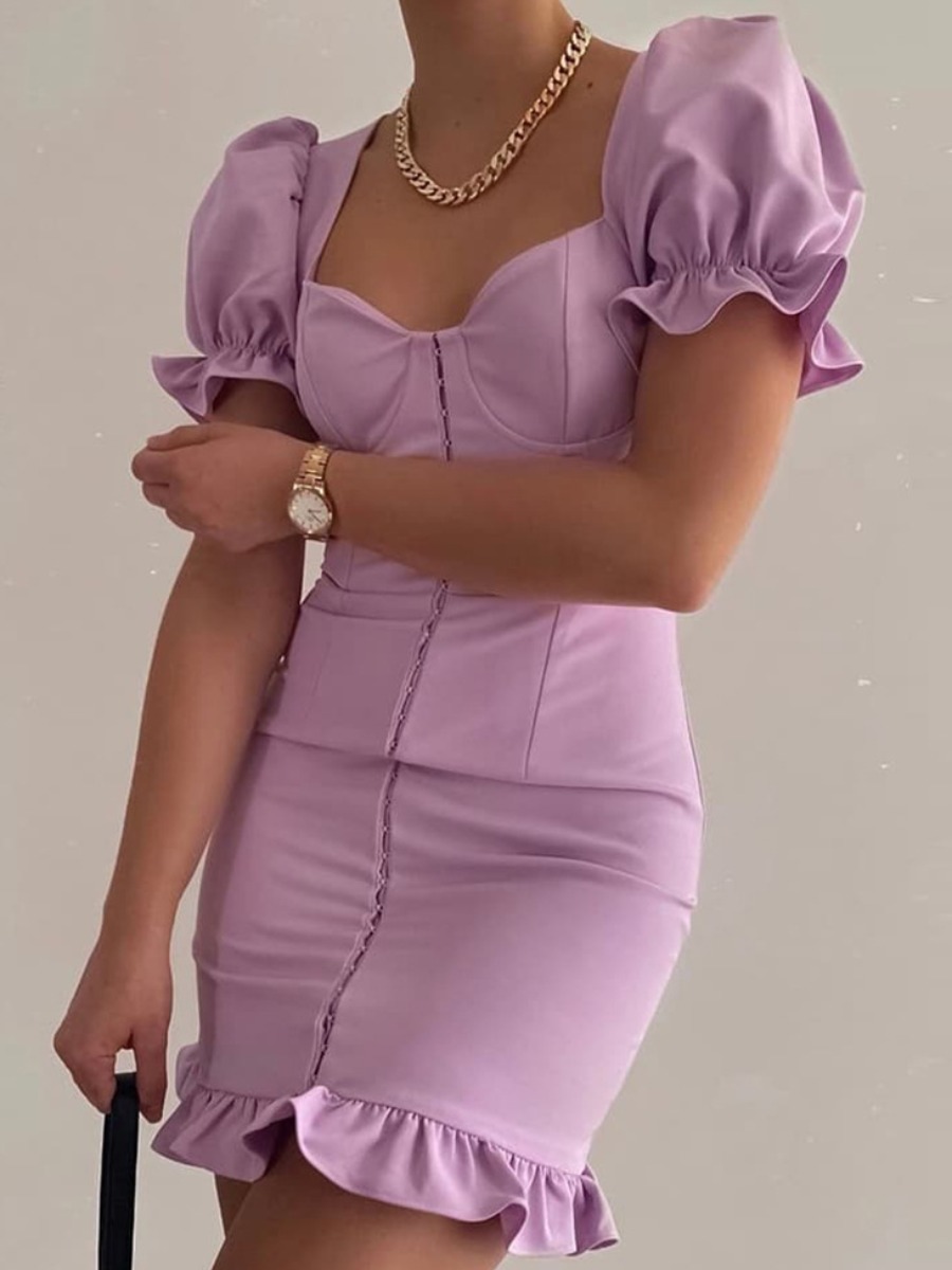 

lovely Sweet Flounce Design Purple Mini Dress