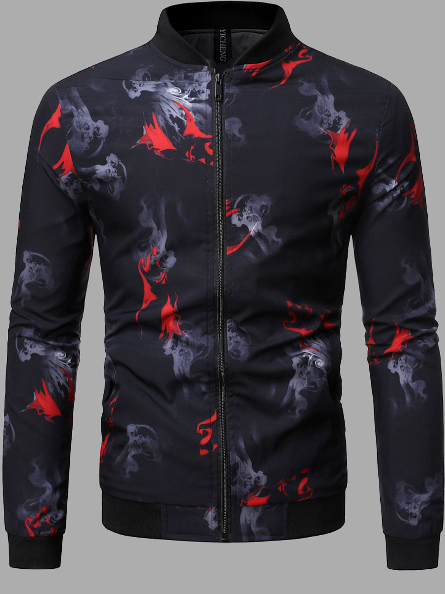 

lovely Casual Print Zipper Design Black Men Jacket