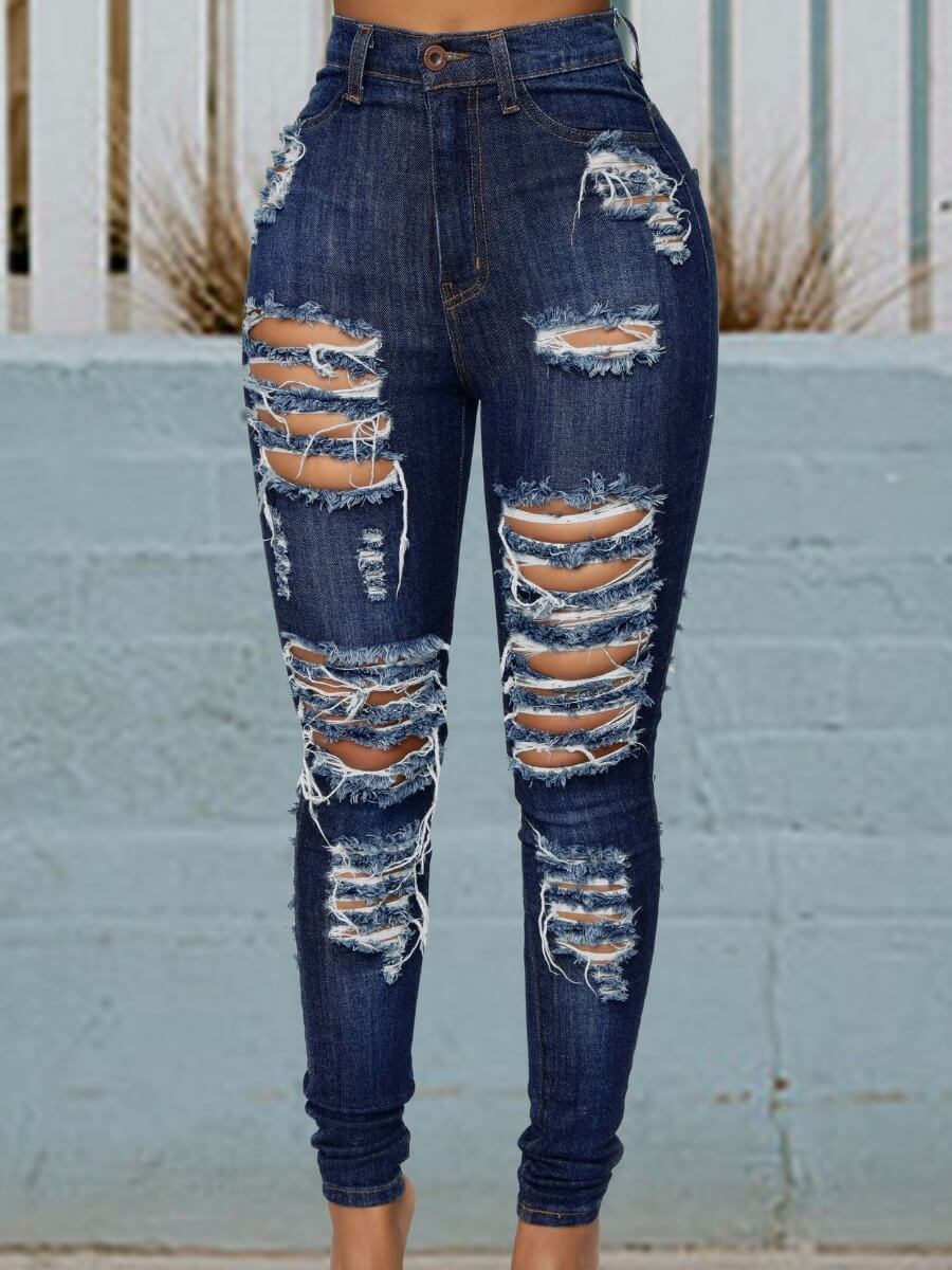 

LW Casual Broken Holes Deep Blue Jeans