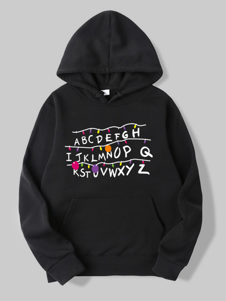 

lovely Casual Hooded Collar Letter Print Black Hoodie