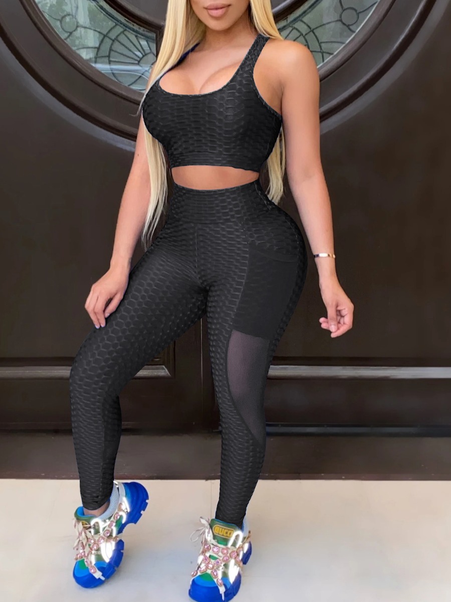 

lovely Sportswear Patchwork Black Two-piece Pants Set