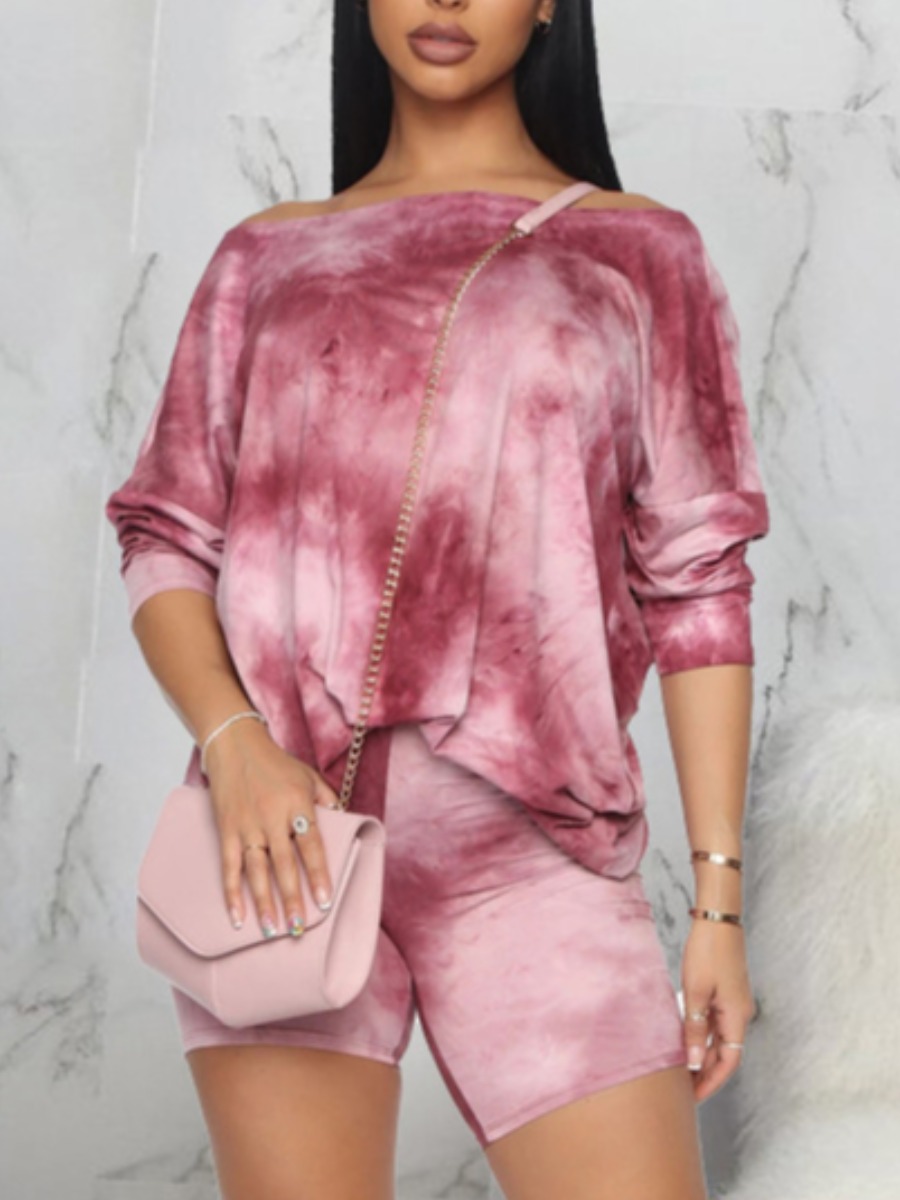 

lovely Casual Tie-dye Pink Loungewear