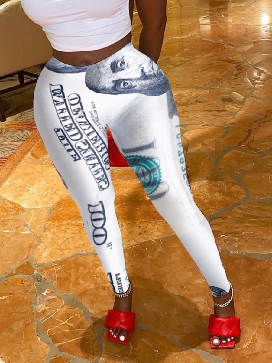 

lovely Casual Print Skinny White Pants
