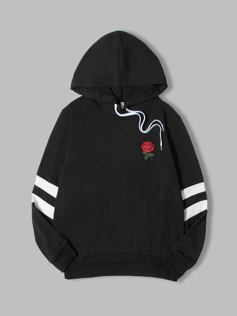 

lovely Leisure Hooded Collar Rose Black Hoodie