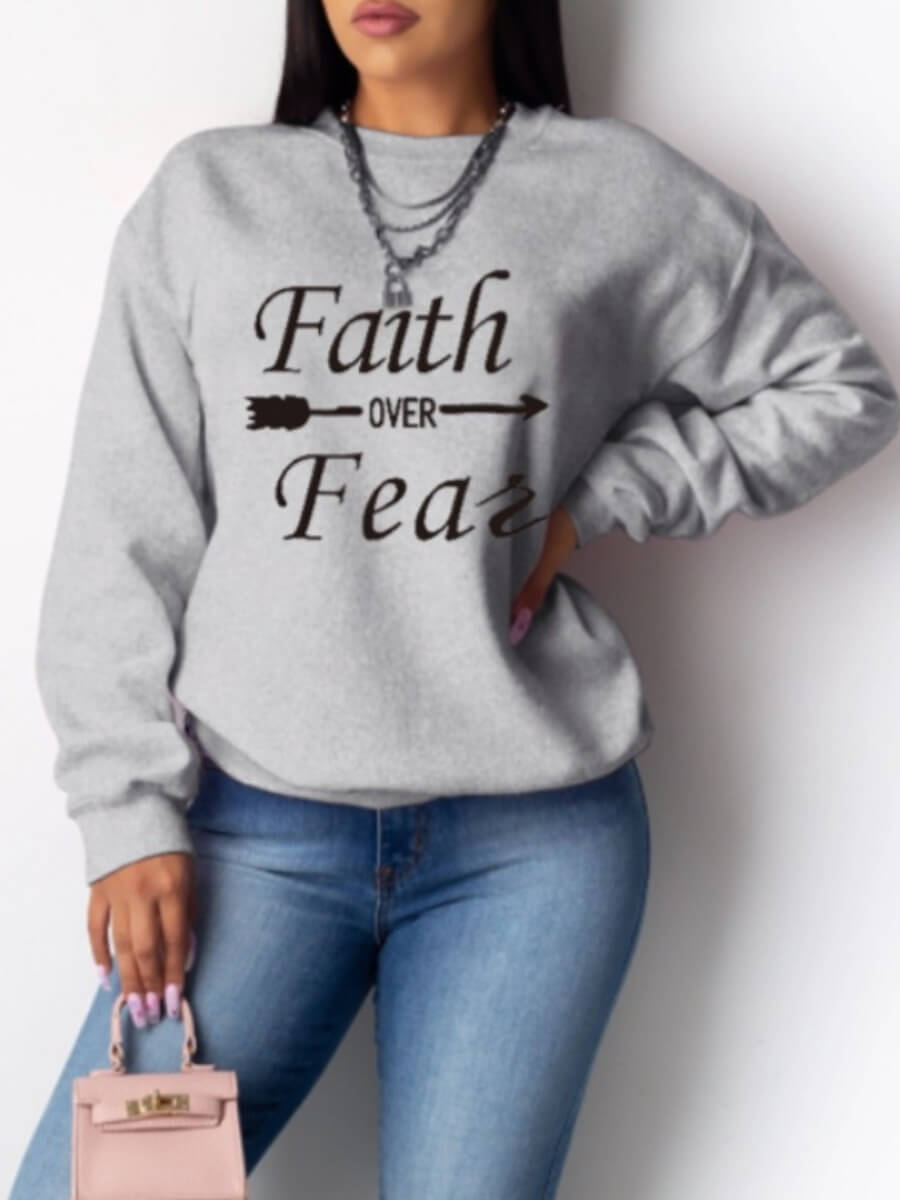 

Lovely Casual O Neck Letter Print Grey Hoodie