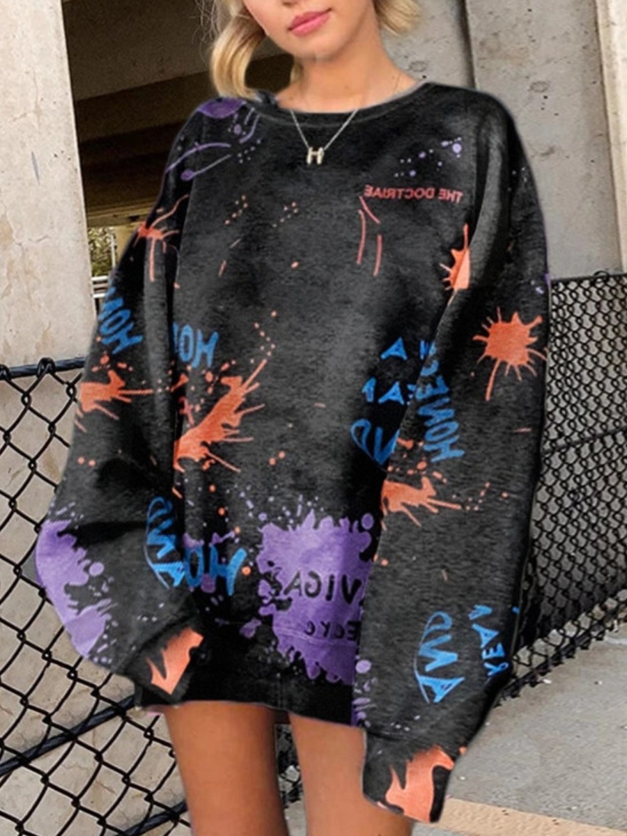 

lovely Street O Neck Letter Print Black Hoodie