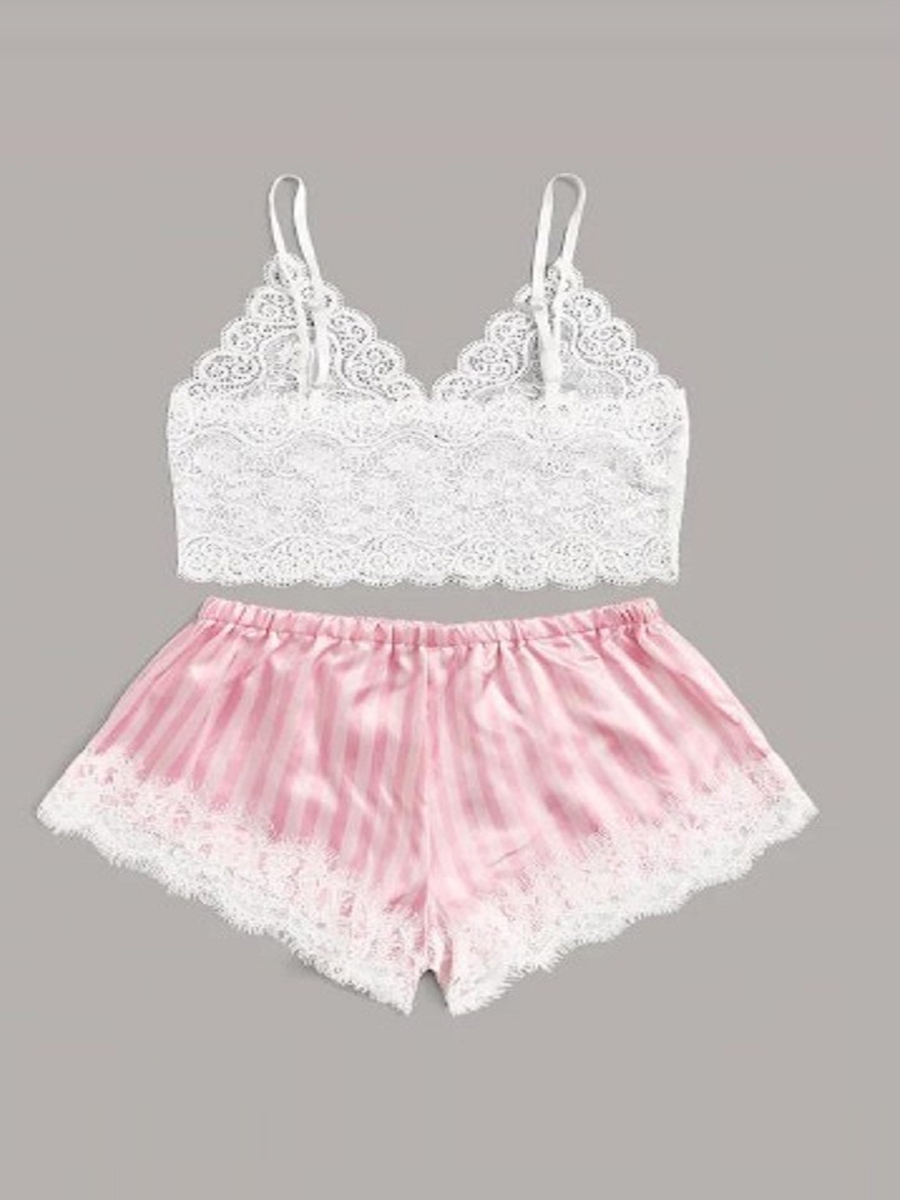 

lovely Sexy Lace Patchwork Pink Sleepwear