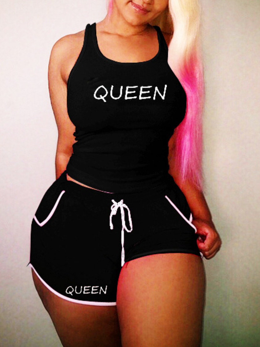 

lovely Sportswear Sleeveless Letter Print Black Loungewear