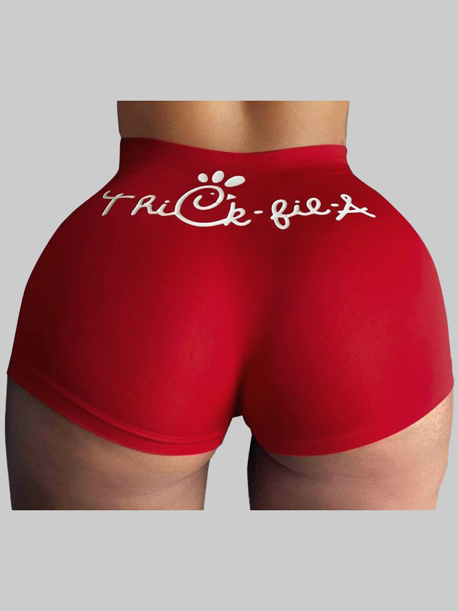 

lovely Sportswear Letter Skinny Red Short