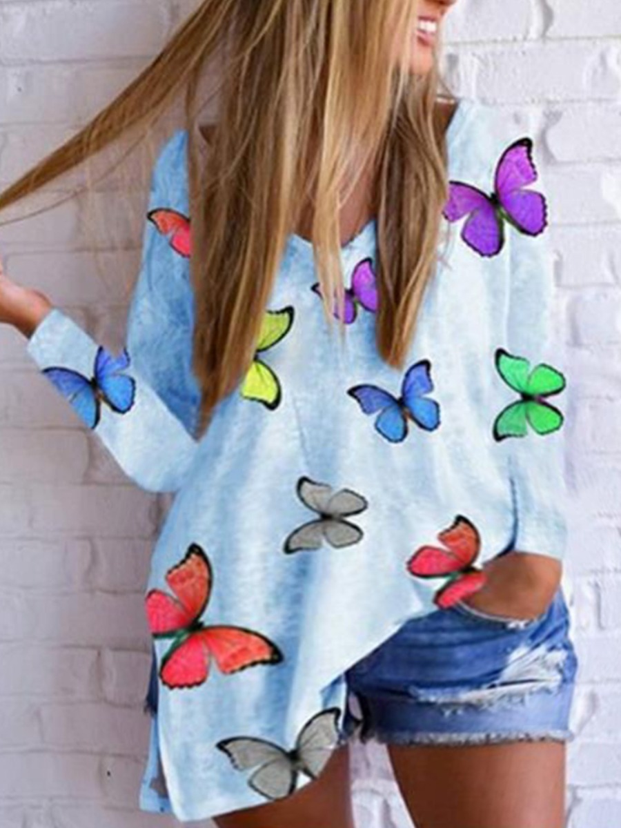 

lovely Casual V Neck Butterfly Print White Plus Size Hoodie