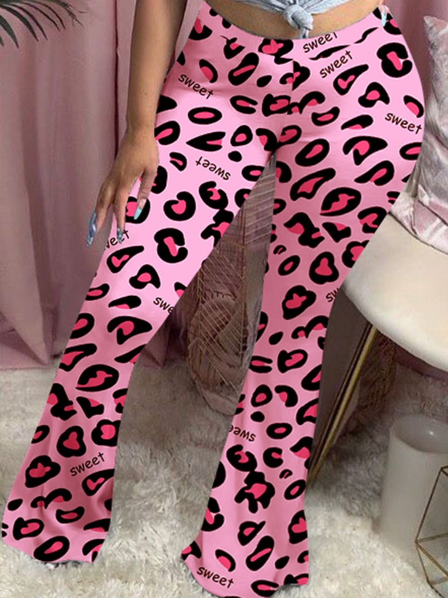 

lovely Trendy Print Pink Plus Size Pants