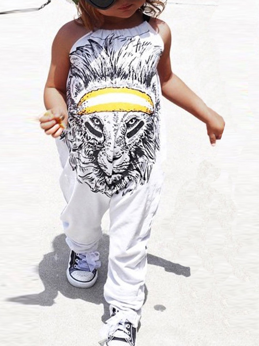 

lovely Casual Spaghetti Strap Print Grey Girl One-piece Jumpsuit