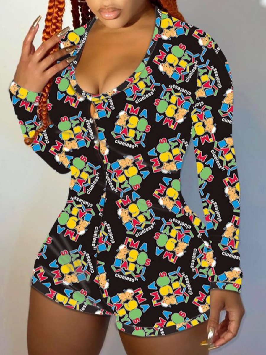 

lovely Casual Print Black Sleepwear
