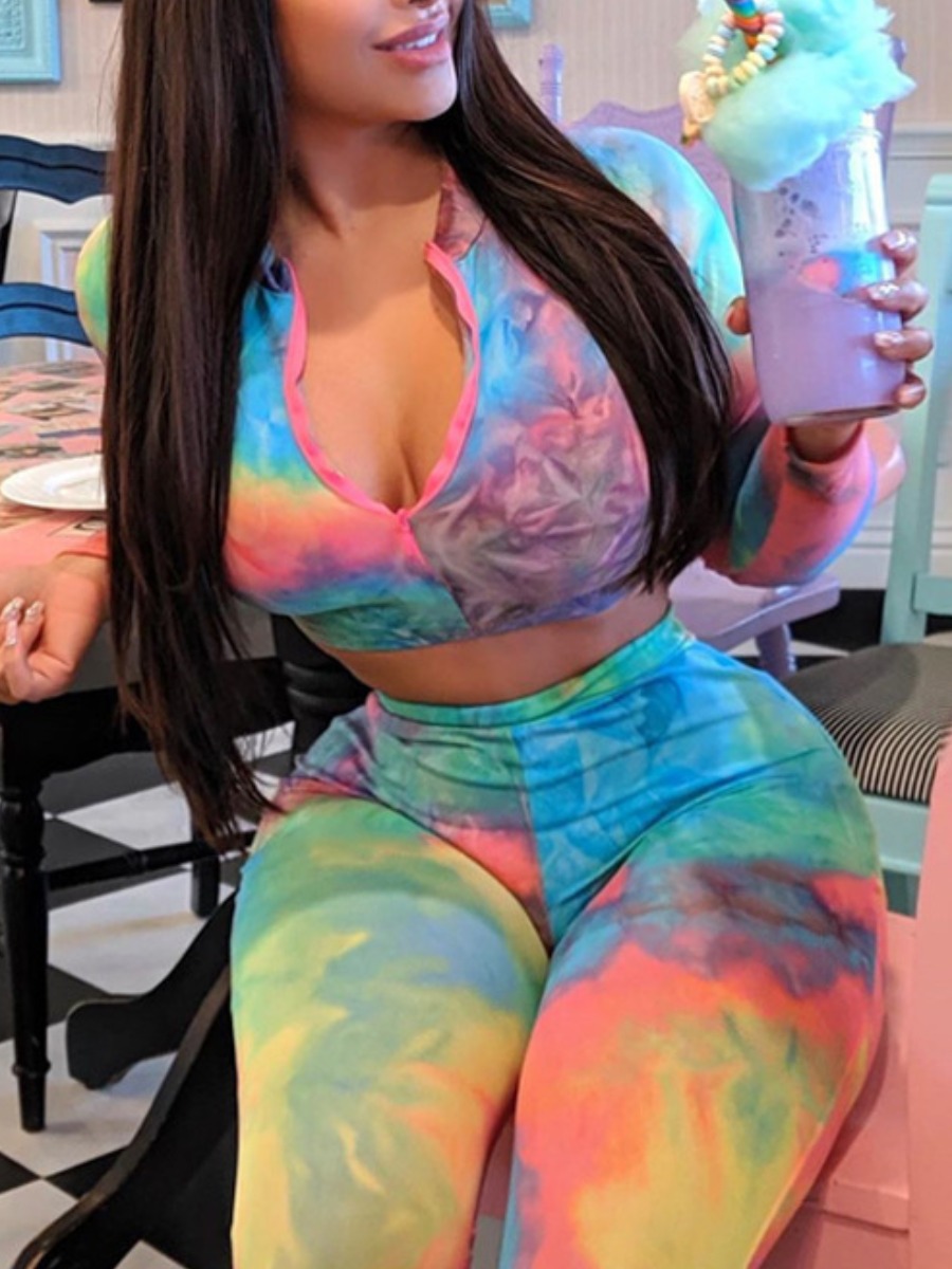 

lovely Sportswear Tie-dye Multicolor Two-piece Pants Set, Multi