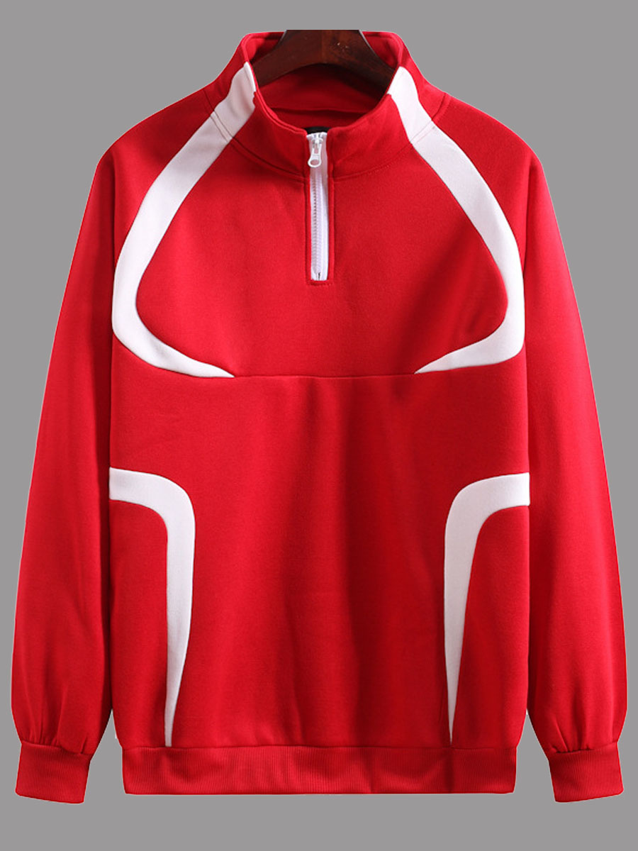 

lovely Casual Mandarin Collar Patchwork Red Men Hoodie