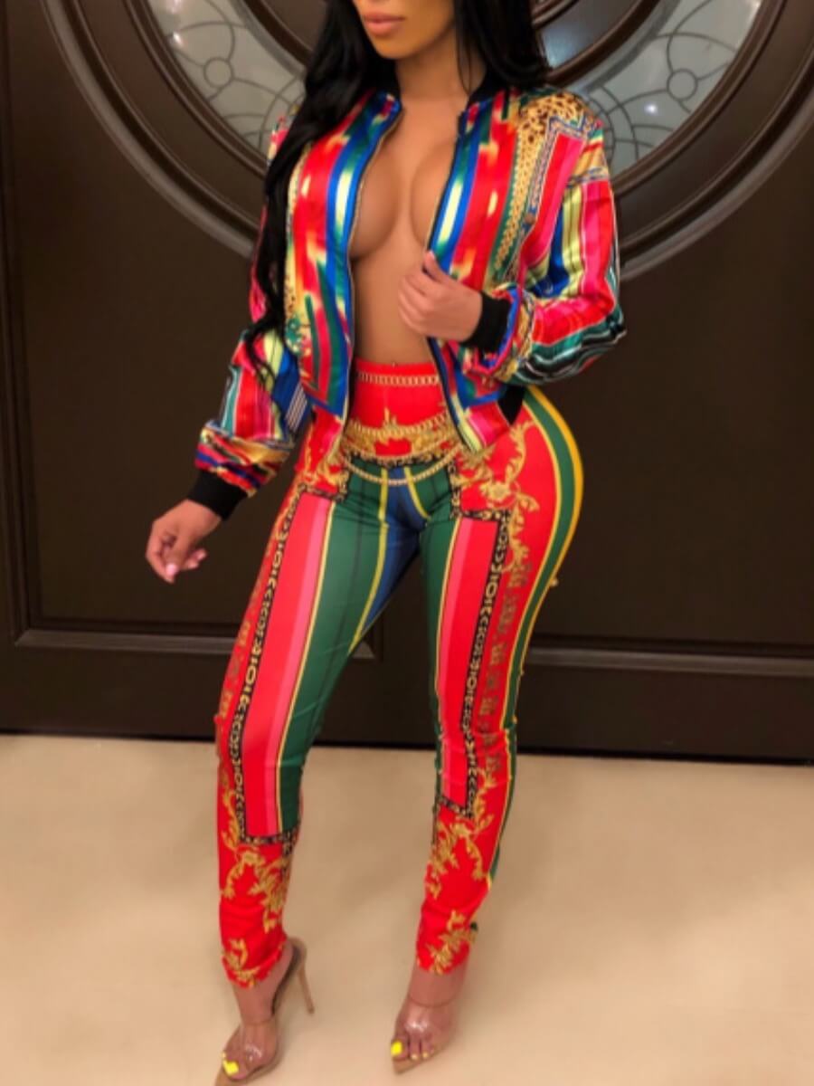 

Lovely Stylish Versace Print Red Two Piece Pants Set