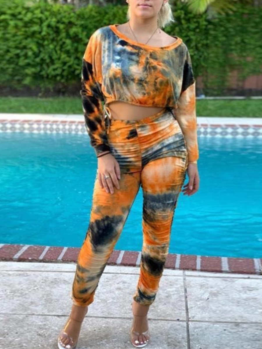 

lovely Stylish Tie Dye Multicolor Two Piece Pants Set, Multi
