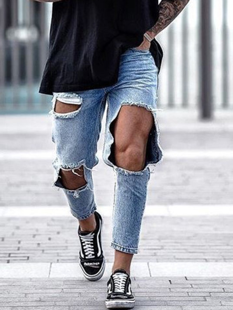 

lovely Street Broken Holes Grey Men Jeans