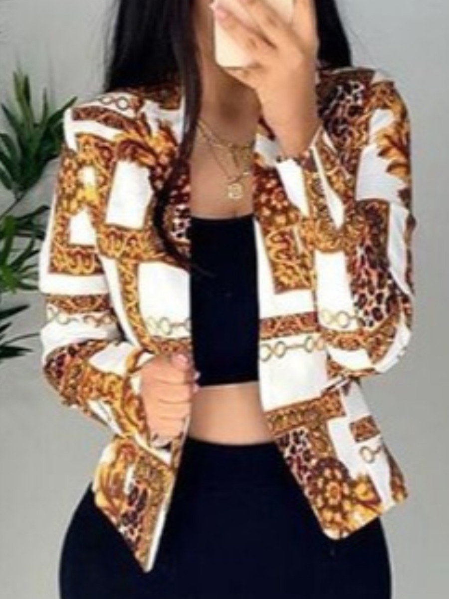 

lovely Casual Versace Print Gold Coat