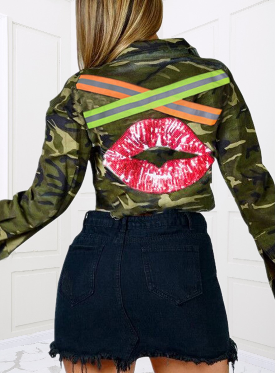 

lovely Stylish Turndown Collar Camo Print Coat