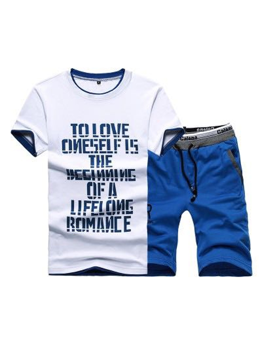 

Lovely Men Sportswear O Neck Letter Print Deep Blue Two-piece Shorts Set