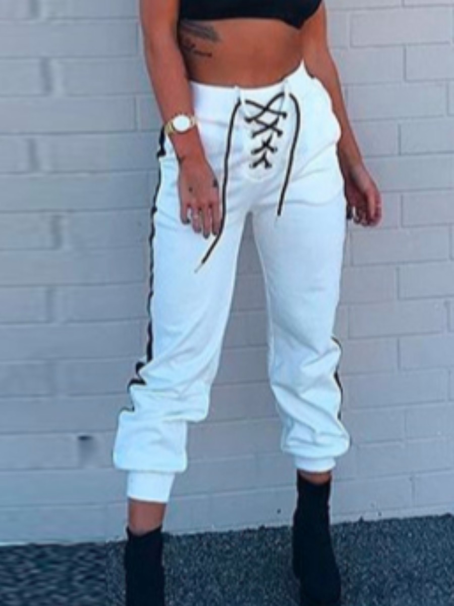 

lovely Sportswear Bandage Design White Pants