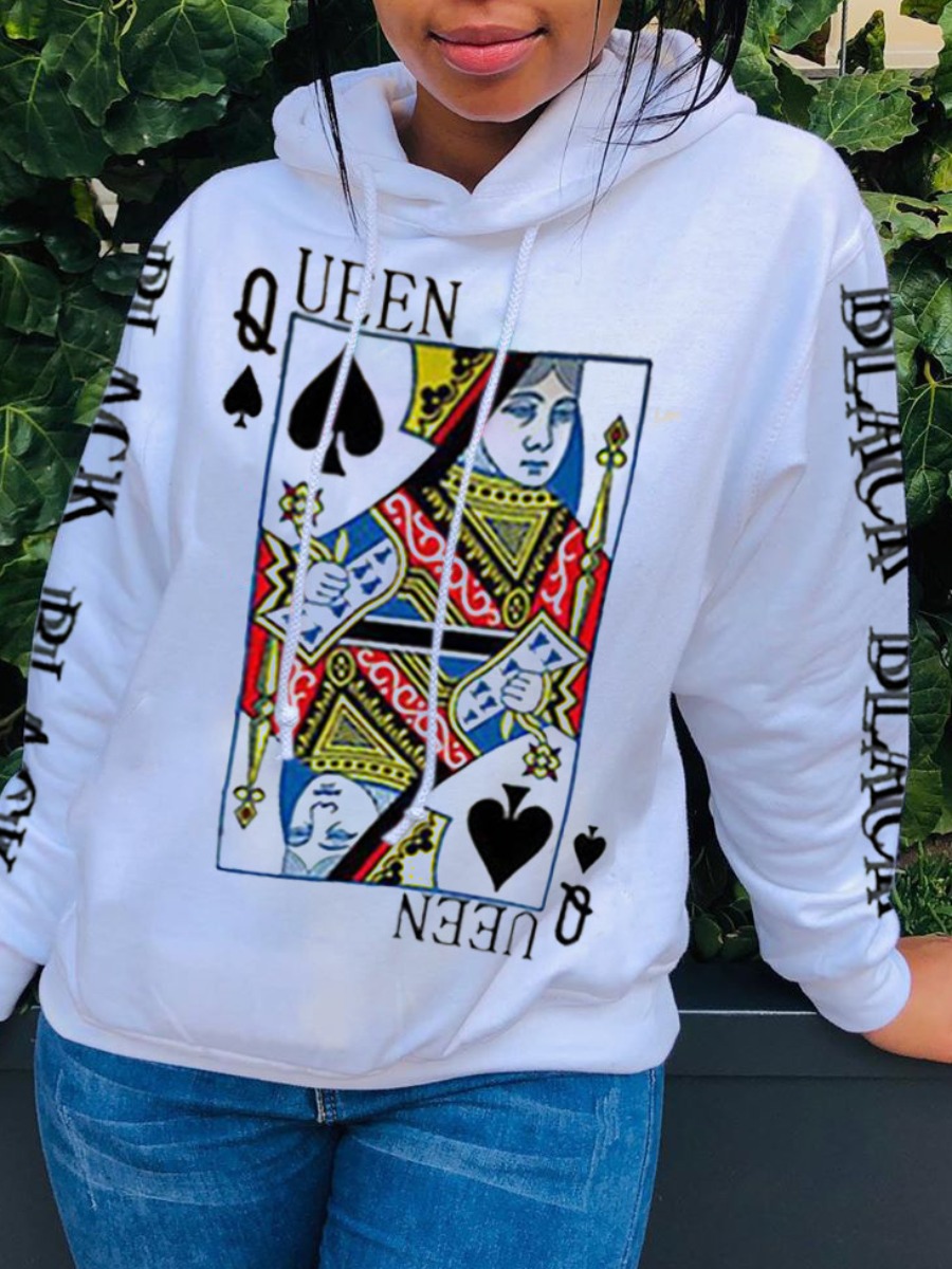 

Lovely Casual Hooded Collar Print White Hoodie