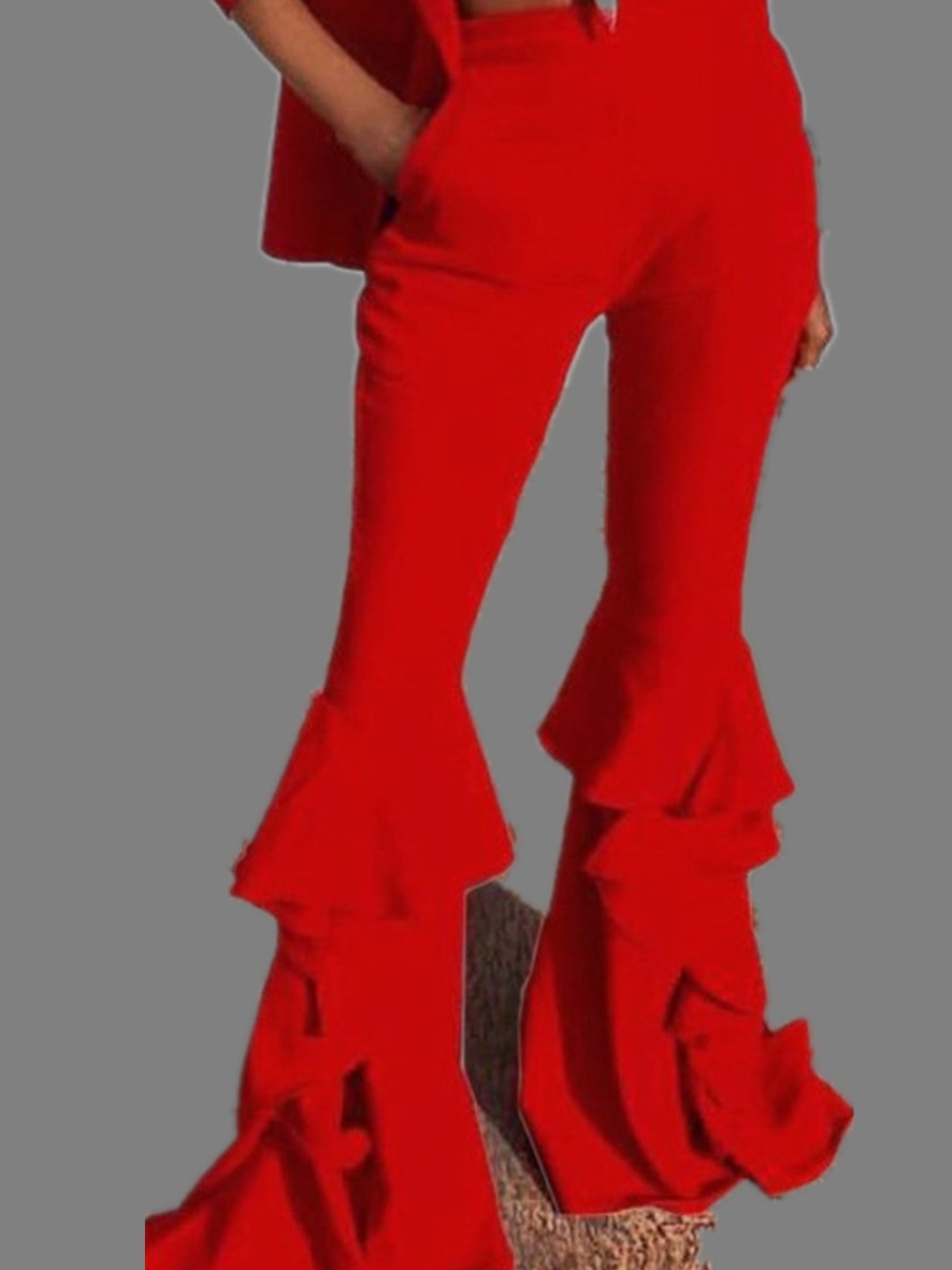 

lovely Sweet Flounce Design Red Pants