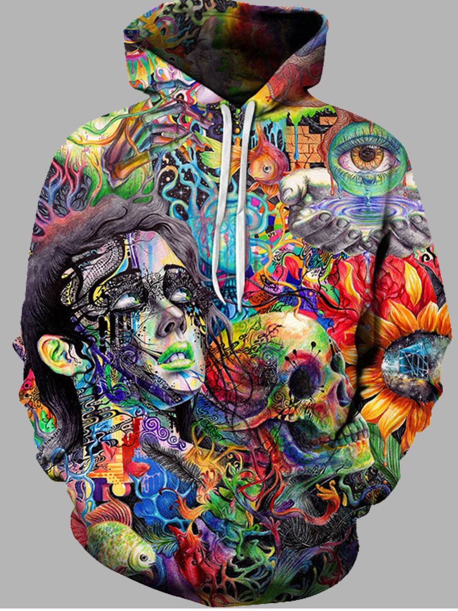 

lovely Street Hooded Collar Print Multicolor Men Hoodie, Multi