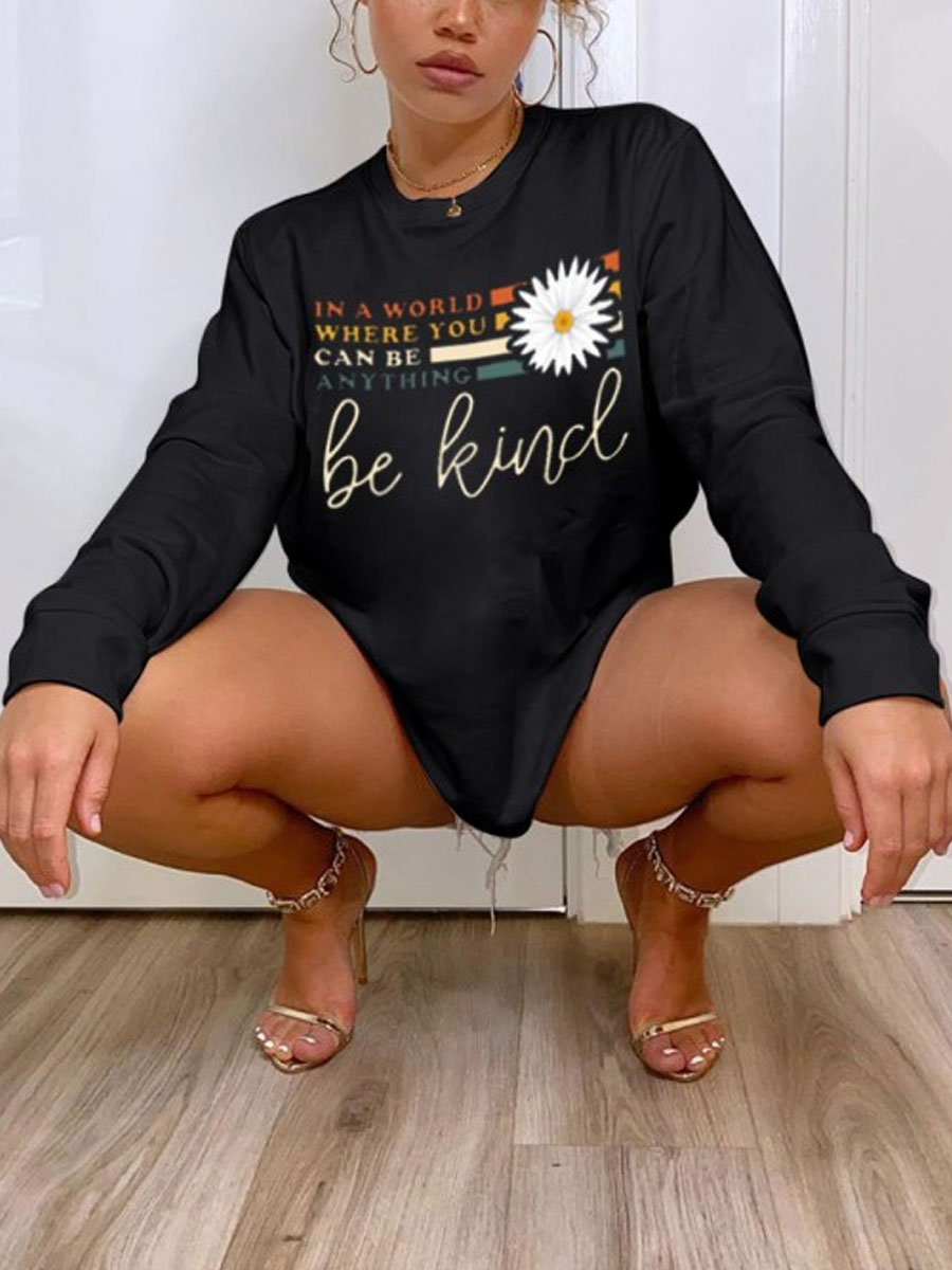 

lovely Casual O Neck Print Black Hoodie