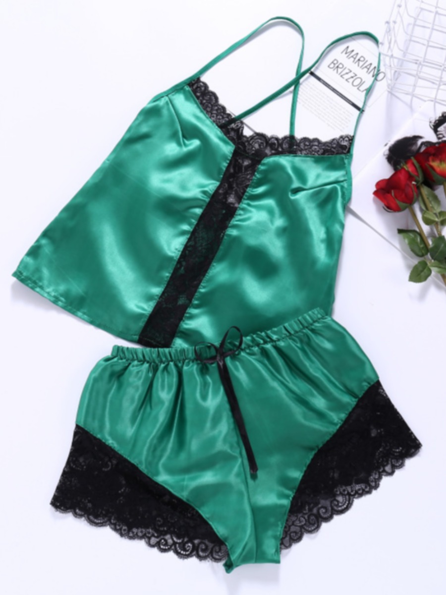 

lovely Sexy Lace Patchwork Green Sleepwear
