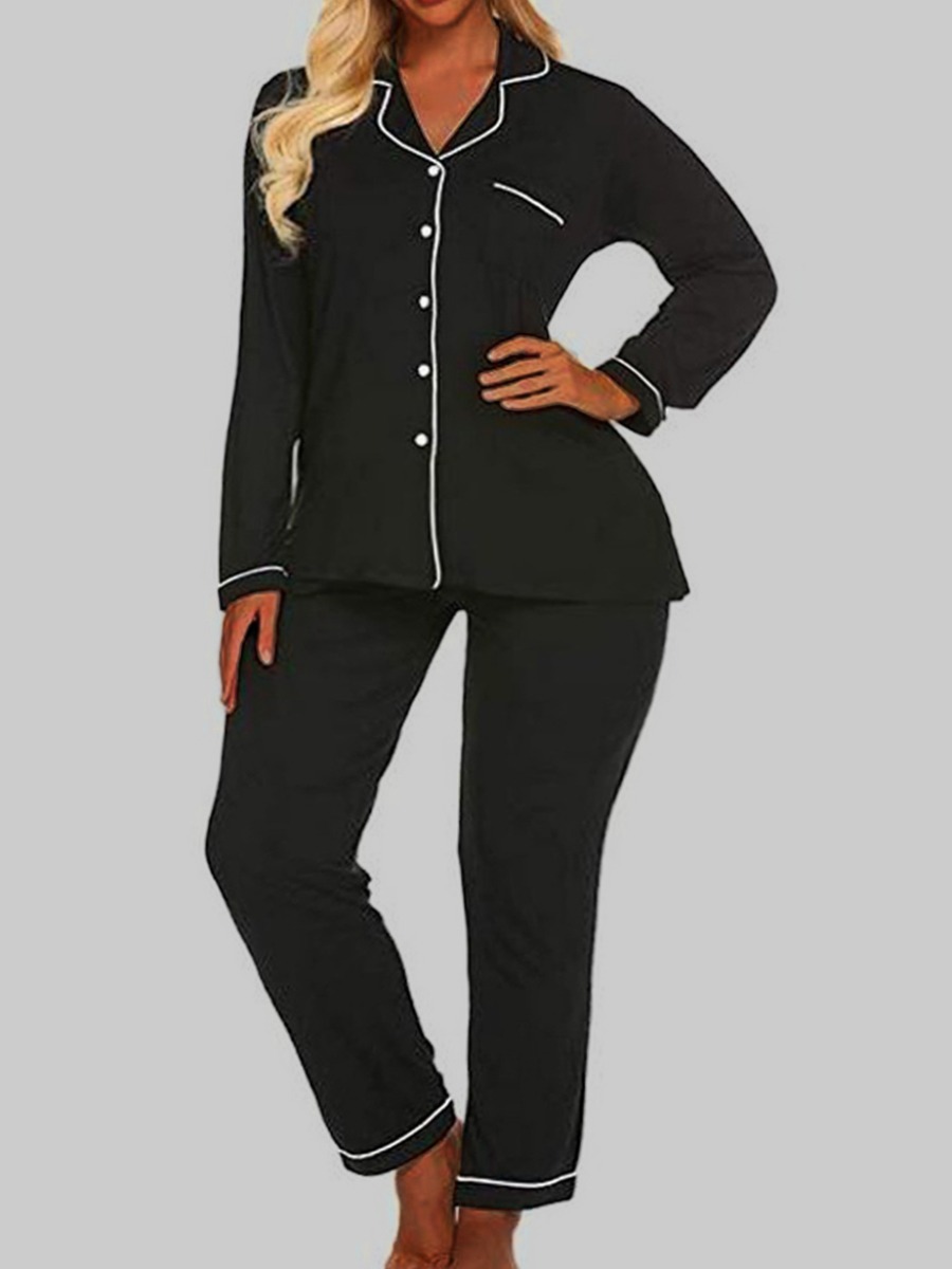 

lovely Leisure Buttons Design Black Sleepwear