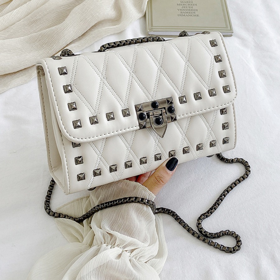 

lovely Trendy Rivet Decorative White Crossbody Bag