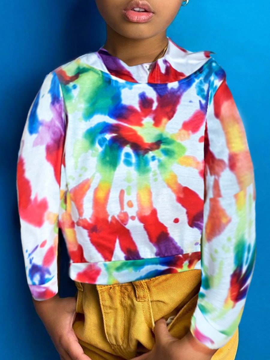 

lovely Stylish Hooded Collar Tie-dye Multicolor Girl Hoodie, Multi