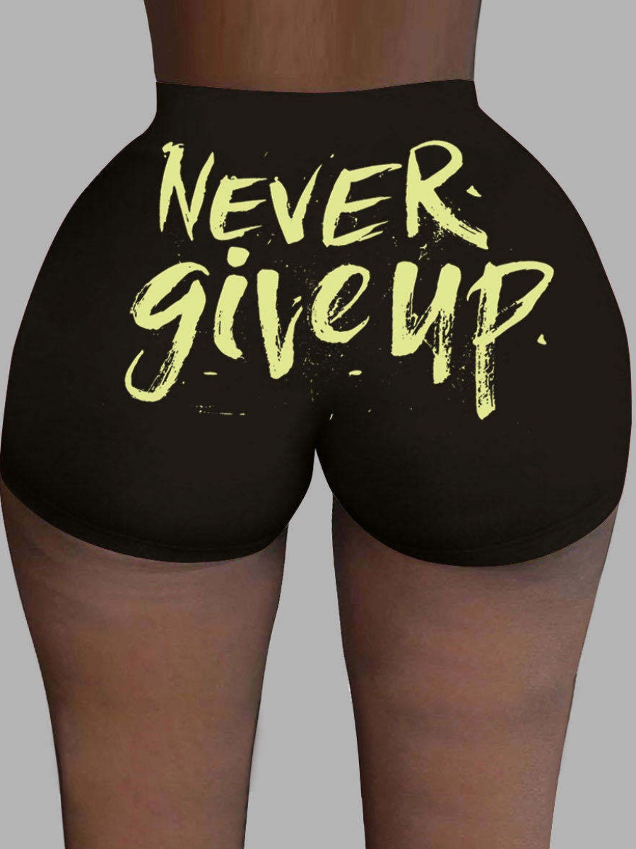 

lovely Sportswear Letter Print Black Shorts