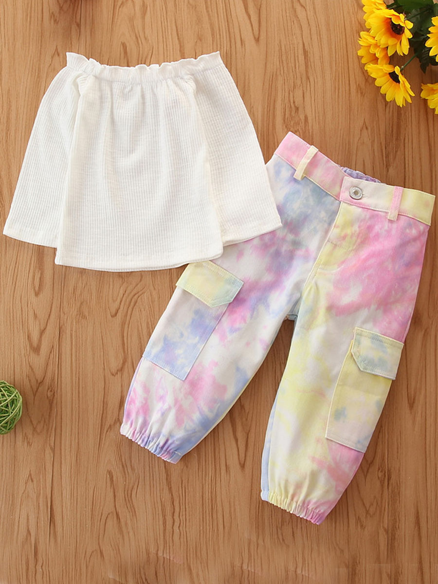 

lovely Casual Tie-dye White Girl Two-piece Pants Set