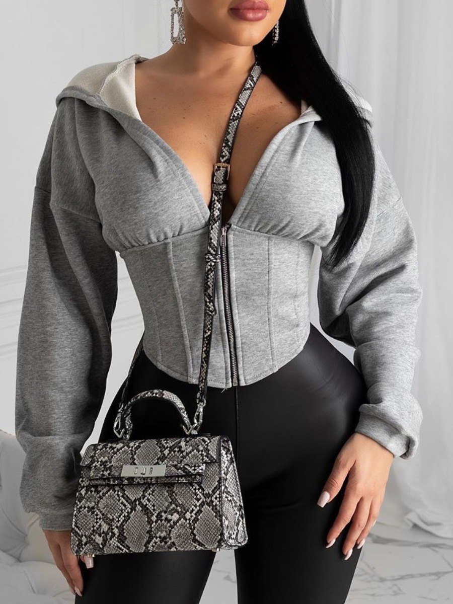 

lovely Street Hooded Collar Zipper Design Grey Coat