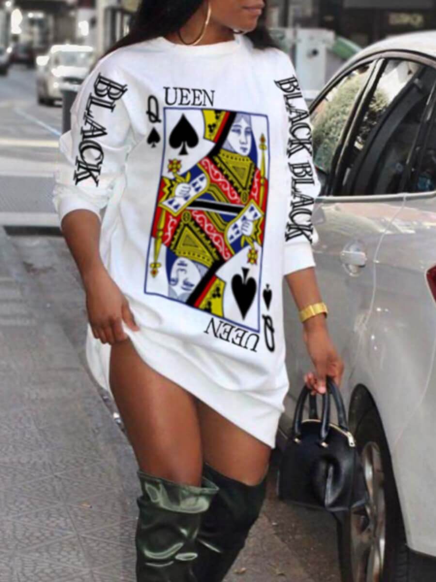 

LW Street O Neck Print White Mini Dress