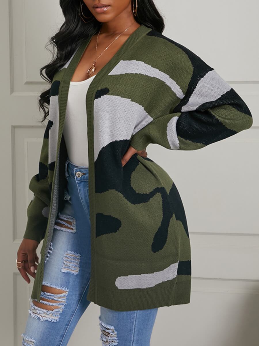 

Lovely Casual Camo Print Army Green Cardigan