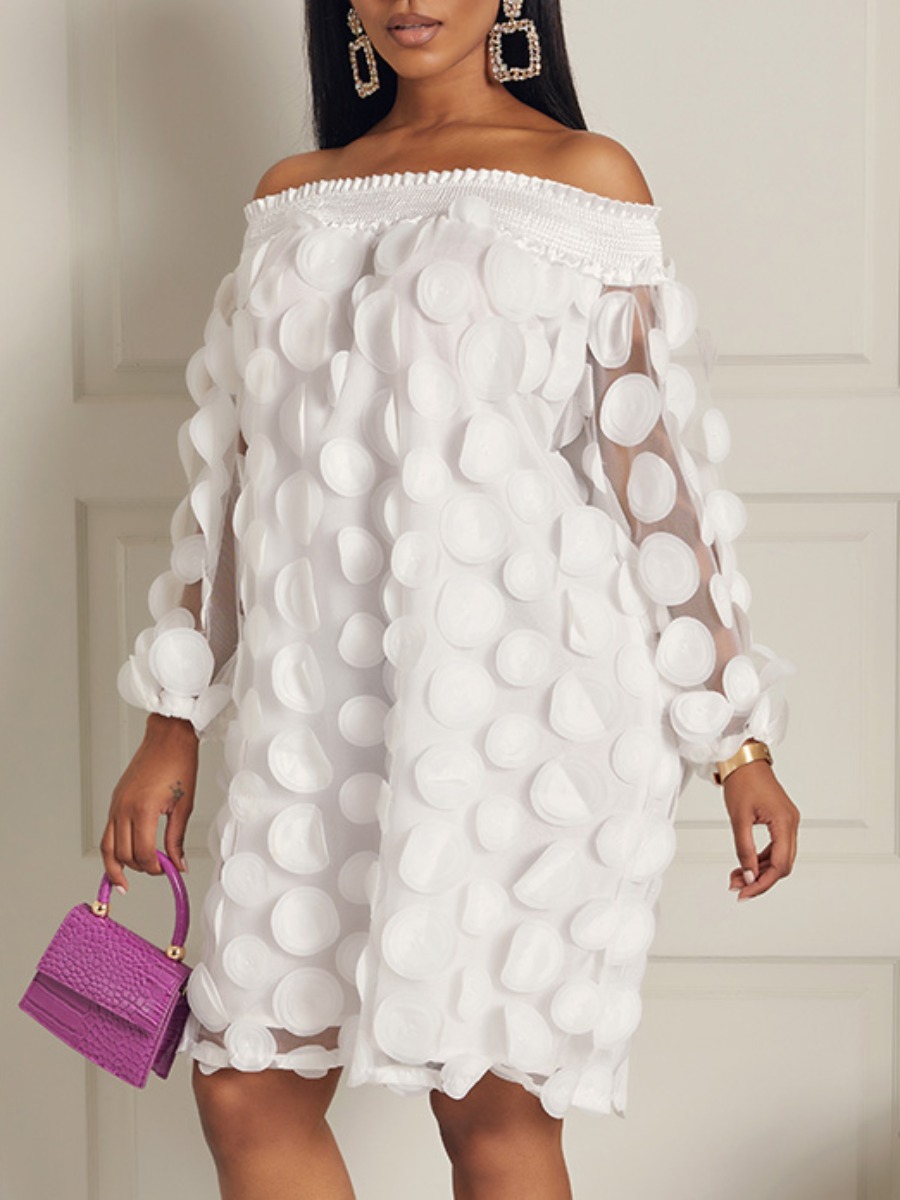 

lovely Sweet Dew Shoulder Dot White Knee Length Dress