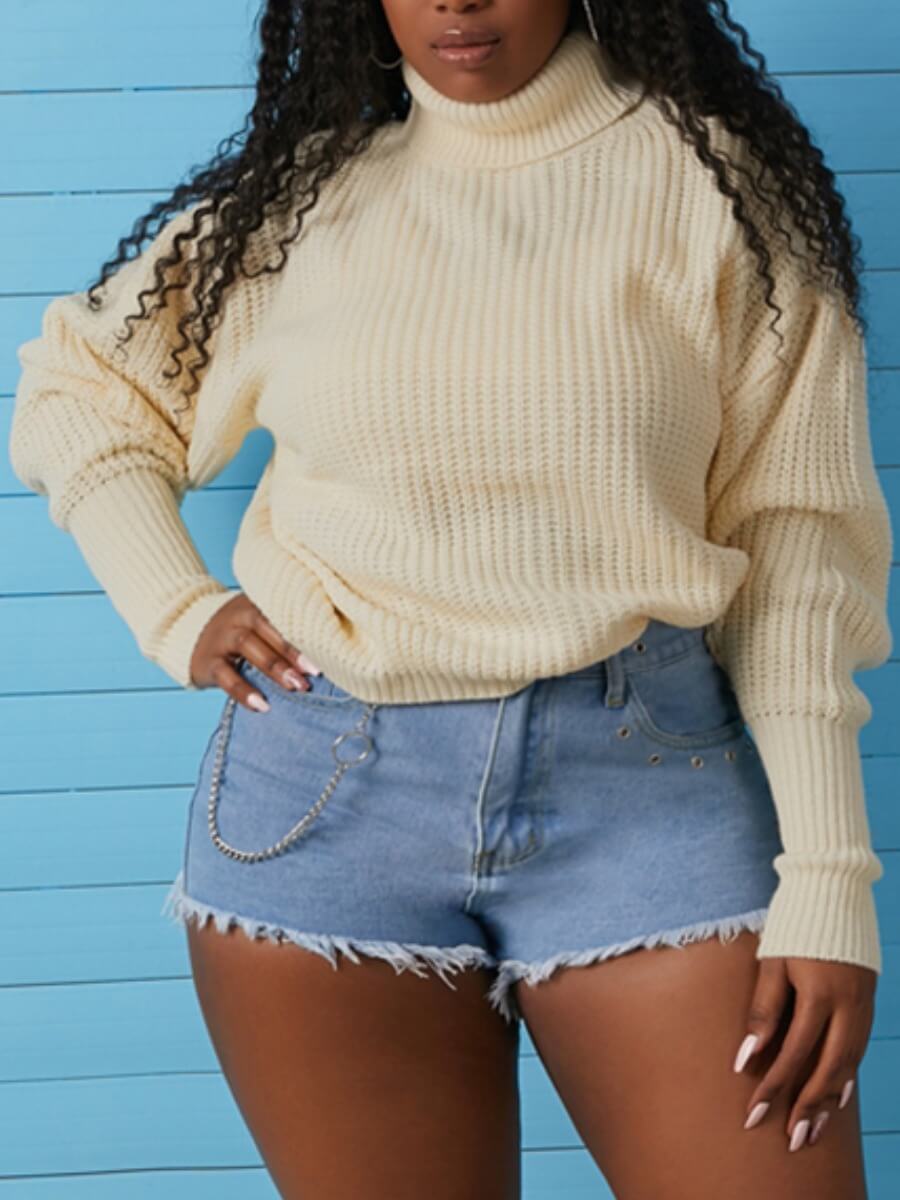 

Lovely Casual Turtleneck Striped White Sweater